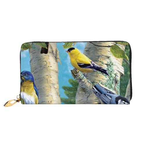 GBCDEDSL Birds in Birke Tree Double Sided Fully Printed Microfiber Leather Women's Leather Long Clutch Wallet Leather Wallet, Schwarz , Einheitsgröße von GBCDEDSL