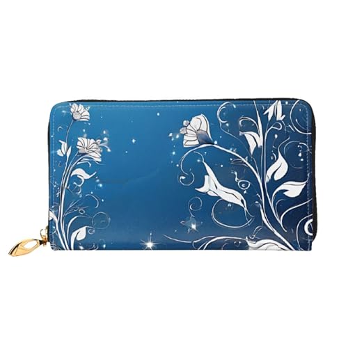 GBCDEDSL Blaue Mini-Blumen-Wirbel-Doppelseitige vollständig bedruckte Mikrofaser-Leder Damen Leder lange Clutch Geldbörse Leder Geldbörse, Schwarz , Einheitsgröße von GBCDEDSL