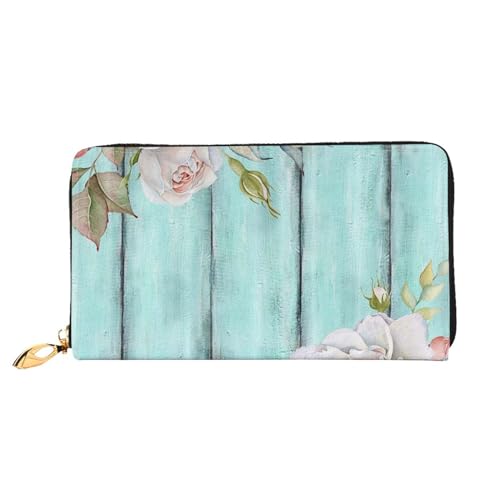 GBCDEDSL Blaugrüne Geldbörse mit Scheunentür, Blumenmuster, doppelseitig, vollständig bedruckt, Mikrofaser-Leder, lange Clutch, Geldbörse aus Leder, Schwarz , Einheitsgröße von GBCDEDSL