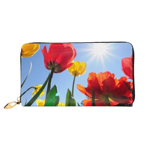 GBCDEDSL Blumen in Sonnenschein doppelseitig voll bedrucktes Mikrofaser-Leder Damen Leder lange Clutch Geldbörse Leder Geldbörse, Schwarz , Einheitsgröße von GBCDEDSL
