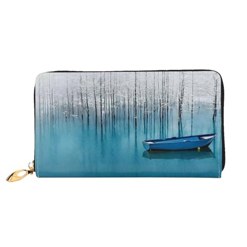 GBCDEDSL Boot in Seelenlandschaft doppelseitig voll bedrucktes Mikrofaser-Leder Damen Leder lange Clutch Geldbörse Leder Geldbörse, Schwarz , Einheitsgröße von GBCDEDSL