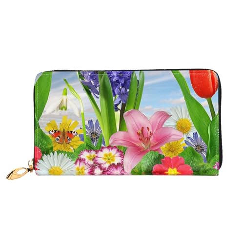 GBCDEDSL Bunte Geldbörse mit Blumen- und Schmetterlingsmotiv, doppelseitig bedruckt, Mikrofaser-Leder, lange Clutch-Geldbörse aus Leder, Schwarz , Einheitsgröße von GBCDEDSL