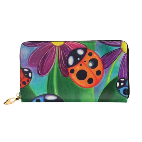 GBCDEDSL Bunte Marienkäfer-Geldbörse, doppelseitig bedruckt, Mikrofaser-Leder, lang, Clutch, Geldbörse aus Leder, Schwarz , Einheitsgröße von GBCDEDSL
