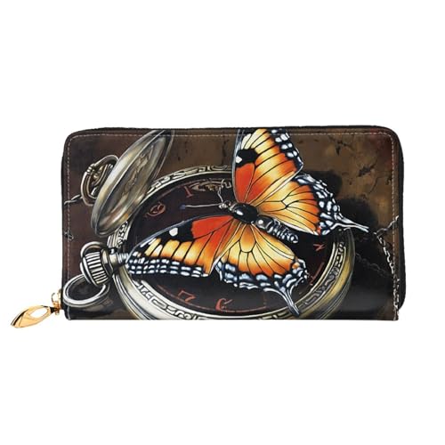 GBCDEDSL Butterfly Clocks Double Sided Fully Printed Microfiber Leather Women's Leather Long Clutch Wallet Leather Wallet, Schwarz , Einheitsgröße von GBCDEDSL