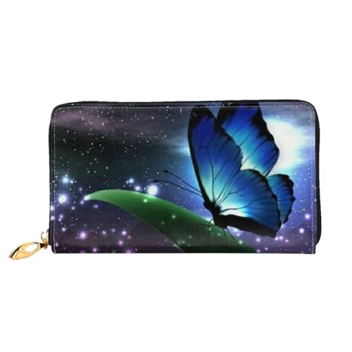 GBCDEDSL Butterfly Night Doppelseitige voll bedruckte Mikrofaser-Leder Damen Leder lange Clutch Geldbörse Leder Geldbörse, Schwarz , Einheitsgröße von GBCDEDSL