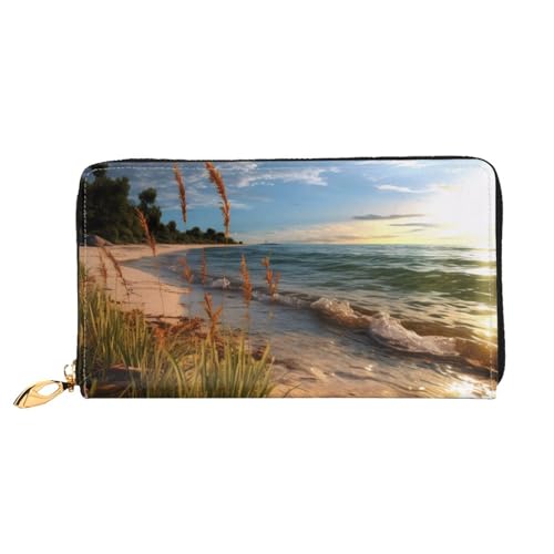 GBCDEDSL Calm Coastal Scene doppelseitig bedrucktes Mikrofaser-Leder Damen Leder lange Clutch Geldbörse Leder Geldbörse, Schwarz , Einheitsgröße von GBCDEDSL