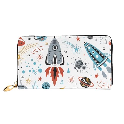 GBCDEDSL Cartoon Rockets Doppelseitig Voll Bedrucktes Mikrofaser-Leder Damen Leder Lange Clutch Geldbörse Leder Geldbörse, Schwarz , Einheitsgröße von GBCDEDSL