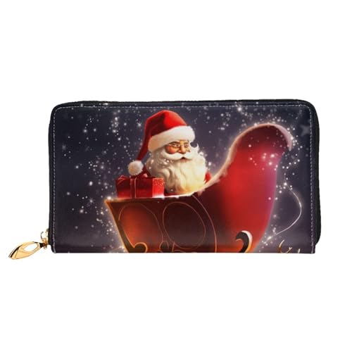GBCDEDSL Christmas Magic Double Sided Fully Printed Microfiber Leather Women's Leather Long Clutch Wallet Leather Wallet, Schwarz , Einheitsgröße von GBCDEDSL