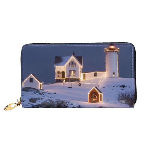 GBCDEDSL Christmas Scenery Doppelseitige voll bedruckte Mikrofaser-Leder Damen Leder lange Clutch Geldbörse Leder Geldbörse, Schwarz , Einheitsgröße von GBCDEDSL