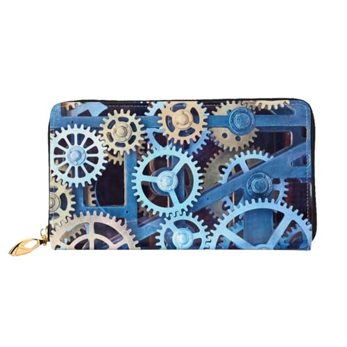 GBCDEDSL Clock Gears Doppelseitig Voll Bedrucktes Mikrofaser-Leder Damen Leder Lange Clutch Geldbörse Leder Geldbörse, Schwarz , Einheitsgröße von GBCDEDSL