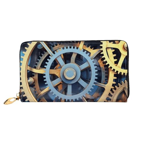 GBCDEDSL Clock Gears Doppelseitig Voll Bedrucktes Mikrofaser-Leder Damen Leder Lange Clutch Geldbörse Leder Geldbörse, Schwarz , Einheitsgröße von GBCDEDSL
