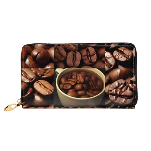 GBCDEDSL Coffee Collage Doppelseitig Voll Bedrucktes Mikrofaser-Leder Damen Leder Lange Clutch Geldbörse Leder Geldbörse, Schwarz , Einheitsgröße von GBCDEDSL