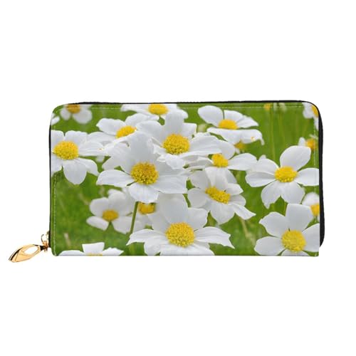 GBCDEDSL Damen-Geldbörse mit Blumenmotiv und Gänseblümchen, doppelseitig, vollständig bedruckt, Mikrofaser-Leder, lange Clutch-Geldbörse aus Leder, Schwarz , Einheitsgröße von GBCDEDSL