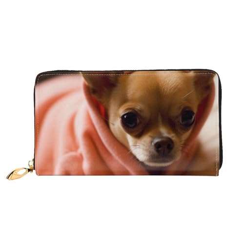 GBCDEDSL Depressed Chihuahua Doppelseitig Voll Bedrucktes Mikrofaser-Leder Damen Leder Lange Clutch Geldbörse Leder Geldbörse, Schwarz , Einheitsgröße von GBCDEDSL