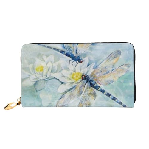 GBCDEDSL Dragonfly Lotus Doppelseitig Voll Bedrucktes Mikrofaser-Leder Damen Leder Lange Clutch Geldbörse Leder Geldbörse, Schwarz , Einheitsgröße von GBCDEDSL