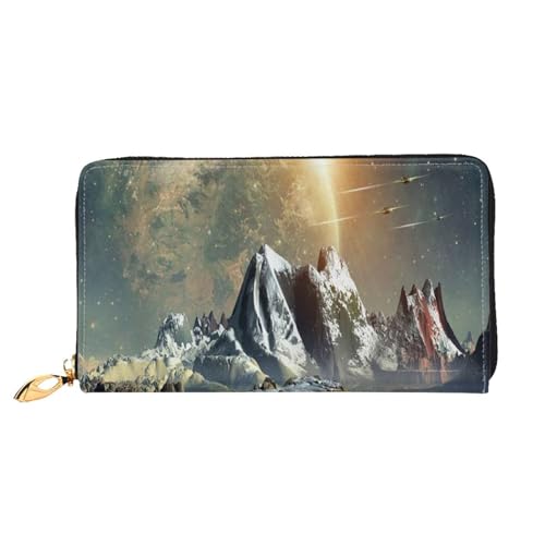 GBCDEDSL Earth Mountain Doppelseitige voll bedruckte Mikrofaser-Leder Damen Leder lange Clutch Geldbörse Leder Geldbörse, Schwarz , Einheitsgröße von GBCDEDSL