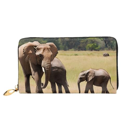 GBCDEDSL Elephant Family Doppelseitige voll bedruckte Mikrofaser-Leder Damen Leder lange Clutch Geldbörse Leder Geldbörse, Schwarz , Einheitsgröße von GBCDEDSL