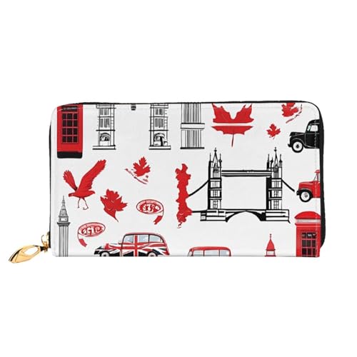 GBCDEDSL England Symbols doppelseitig bedrucktes Mikrofaser-Leder Damen Leder lange Clutch Geldbörse Leder Geldbörse, Schwarz , Einheitsgröße von GBCDEDSL