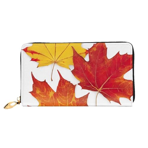 GBCDEDSL Fall Leaf Doppelseitig Voll Bedrucktes Mikrofaser-Leder Damen Leder Lange Clutch Geldbörse Leder Geldbörse, Schwarz , Einheitsgröße von GBCDEDSL