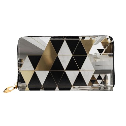 GBCDEDSL Fashion Modern Schwarz Weiß Gold Dreiecke Doppelseitig Voll Bedruckt Mikrofaser Leder Damen Leder Lange Clutch Geldbörse Leder Geldbörse, Schwarz , Einheitsgröße von GBCDEDSL