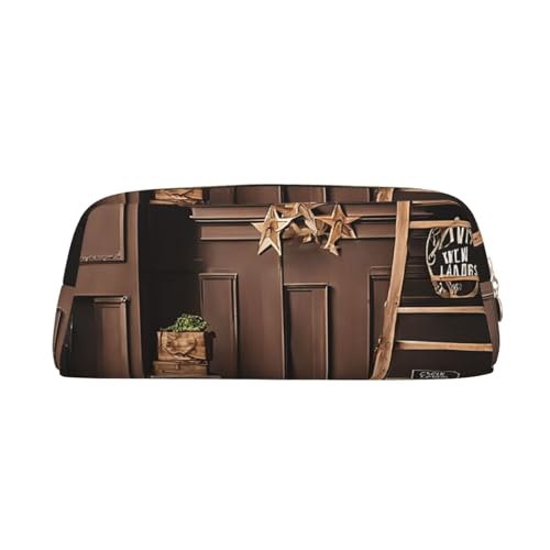 GBCDEDSL Federmäppchen mit Aufschrift "Merry Christmas and Happy New Year", komplett bedruckt, PVC, Kreuzmuster, Leder, Reißverschluss, dreidimensionales Federmäppchen, Schüler-Federmäppchen, gold, von GBCDEDSL