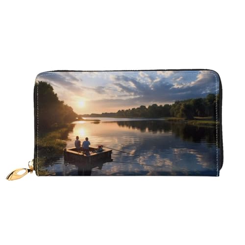 GBCDEDSL Fishing Scenic Doppelseitige voll bedruckte Mikrofaser-Leder Damen Leder lange Clutch Geldbörse Leder Geldbörse, Schwarz , Einheitsgröße von GBCDEDSL