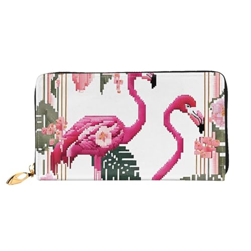 GBCDEDSL Flamingo Bird Round Leaves Double Sided Fully Printed Microfiber Leather Women's Leather Long Clutch Wallet Leather Wallet, Schwarz , Einheitsgröße von GBCDEDSL