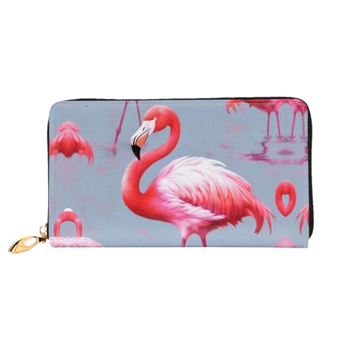 GBCDEDSL Flamingo bedruckte doppelseitig voll bedruckte Mikrofaser-Leder Damen Leder lange Clutch Geldbörse Leder Geldbörse, Schwarz , Einheitsgröße von GBCDEDSL
