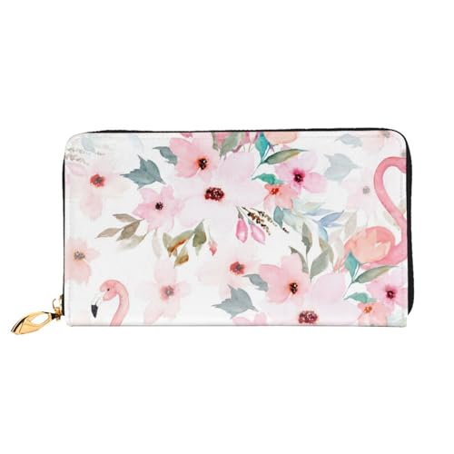 GBCDEDSL Floral with Flamingo Double Sided Fully Printed Microfiber Leather Women's Leather Long Clutch Wallet Leather Wallet, Schwarz , Einheitsgröße von GBCDEDSL