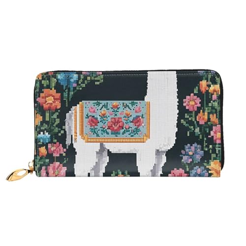 GBCDEDSL Flower Alpaca Double Sided Fully Printed Microfiber Leather Women's Leather Long Clutch Wallet Leather Wallet, Schwarz , Einheitsgröße von GBCDEDSL