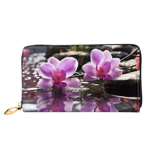GBCDEDSL Flowers in Spa Doppelseitige vollständig bedruckte Mikrofaser-Leder Damen Leder lange Clutch Geldbörse Leder Geldbörse, Schwarz , Einheitsgröße von GBCDEDSL