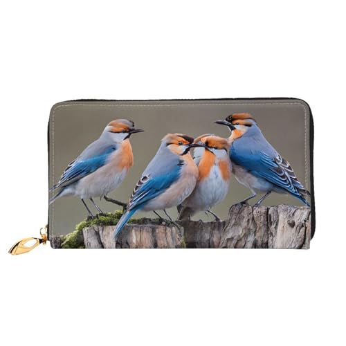 GBCDEDSL Four Birds Doppelseitig Bedrucktes Mikrofaser-Leder Damen Leder Lange Clutch Geldbörse Leder Geldbörse, Schwarz , Einheitsgröße von GBCDEDSL
