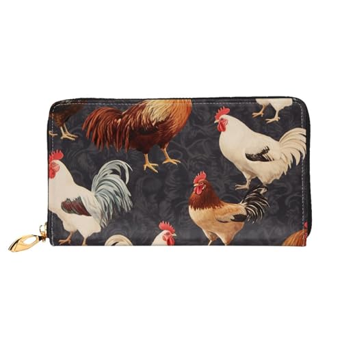 GBCDEDSL French Roosters Doppelseitige vollständig bedruckte Mikrofaser-Leder Damen Leder lange Clutch Geldbörse Leder Geldbörse, Schwarz , Einheitsgröße von GBCDEDSL