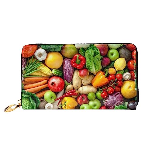 GBCDEDSL Fresh Fruits and Vegetables Double Sided Fully Printed Microfiber Leather Women's Leather Long Clutch Wallet Leather Wallet, Schwarz , Einheitsgröße von GBCDEDSL