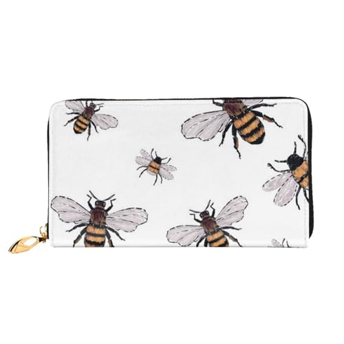 GBCDEDSL Funny Bees doppelseitig voll bedrucktes Mikrofaser-Leder Damen Leder lange Clutch Geldbörse Leder Geldbörse, Schwarz , Einheitsgröße von GBCDEDSL