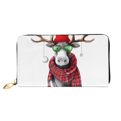GBCDEDSL Funny Christmas Elch Double Sided Fully Printed Microfiber Leather Women's Leather Long Clutch Wallet Leather Wallet, Schwarz , Einheitsgröße von GBCDEDSL