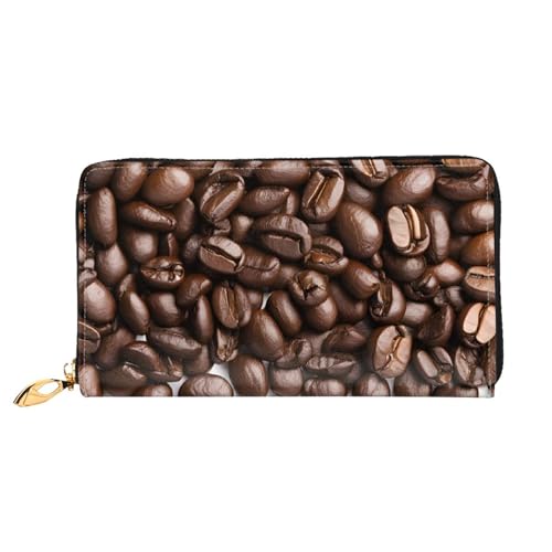 GBCDEDSL Funny Roasted Coffee Beans Double Sided Fully Printed Microfiber Leather Women's Leather Long Clutch Wallet Leather Wallet, Schwarz , Einheitsgröße von GBCDEDSL