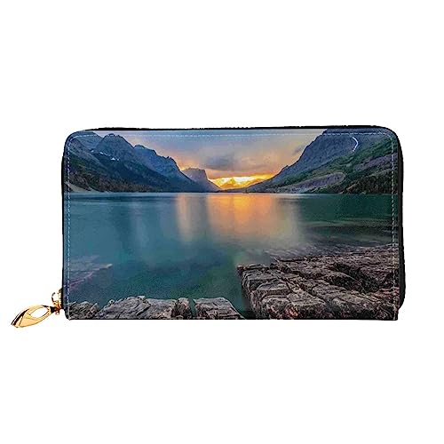 GBCDEDSL Glacier National Park Doppelseitig Voll Bedrucktes Mikrofaser-Leder Damen Leder Lange Clutch Geldbörse Leder Geldbörse, Schwarz , Einheitsgröße von GBCDEDSL