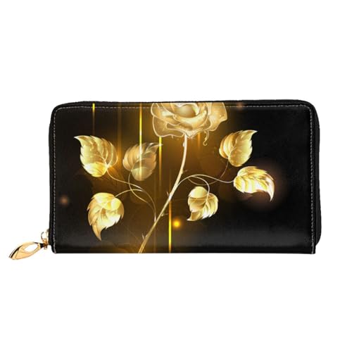 GBCDEDSL Gold Rose Doppelseitig Voll Bedrucktes Mikrofaser-Leder Damen Leder Lange Clutch Geldbörse Leder Geldbörse, Schwarz , Einheitsgröße von GBCDEDSL