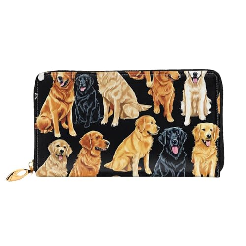 GBCDEDSL Golden Retrievers Doppelseitig Voll Bedrucktes Mikrofaser-Leder Damen Leder Lange Clutch Geldbörse Leder Geldbörse, Schwarz , Einheitsgröße von GBCDEDSL