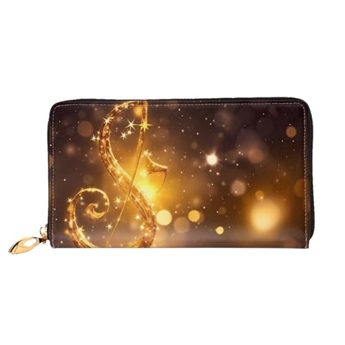 GBCDEDSL Goldfarbene Musiknote mit gefallenem glänzendem Stern, doppelseitig, vollständig bedrucktes Mikrofaser-Leder, lange Clutch-Geldbörse, Ledergeldbörse, Schwarz , Einheitsgröße von GBCDEDSL