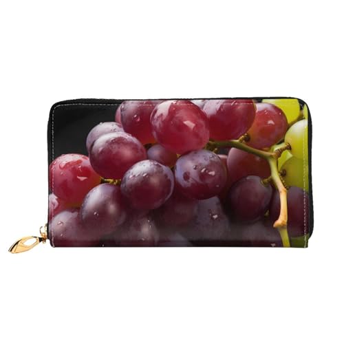 GBCDEDSL Grape Doppelseitige voll bedruckte Mikrofaser-Leder Damen Leder lange Clutch Geldbörse Leder Geldbörse, Schwarz , Einheitsgröße von GBCDEDSL