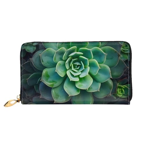 GBCDEDSL Green Succulent Double Sided Fully Printed Microfiber Leather Women's Leather Long Clutch Wallet Leather Wallet, Schwarz , Einheitsgröße von GBCDEDSL