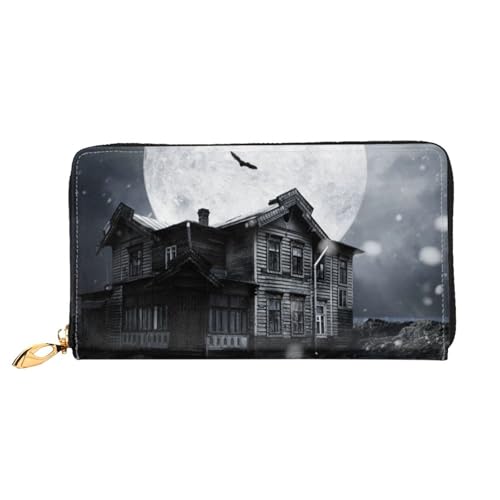 GBCDEDSL Halloween Moon Doppelseitig Voll Bedrucktes Mikrofaser-Leder Damen Leder Lange Clutch Geldbörse Leder Geldbörse, Schwarz , Einheitsgröße von GBCDEDSL