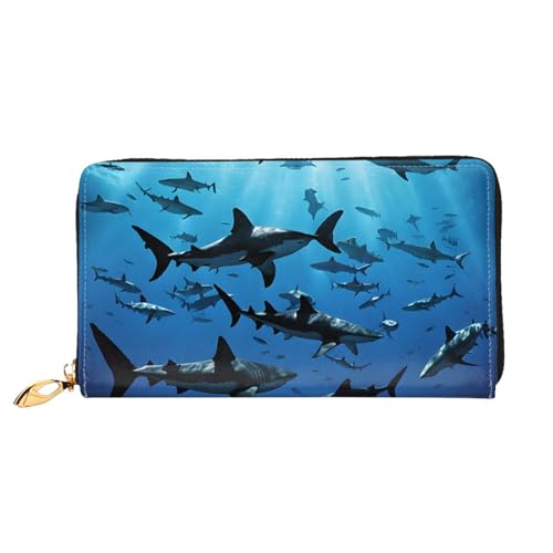 GBCDEDSL Hammerhead Sharks Doppelseitig Voll Bedrucktes Mikrofaser-Leder Damen Leder Lange Clutch Geldbörse Leder Geldbörse, Schwarz , Einheitsgröße von GBCDEDSL