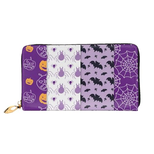 GBCDEDSL Happy Halloween Doppelseitige voll bedruckte Mikrofaser-Leder Damen Leder lange Clutch Geldbörse Leder Geldbörse, Schwarz , Einheitsgröße von GBCDEDSL