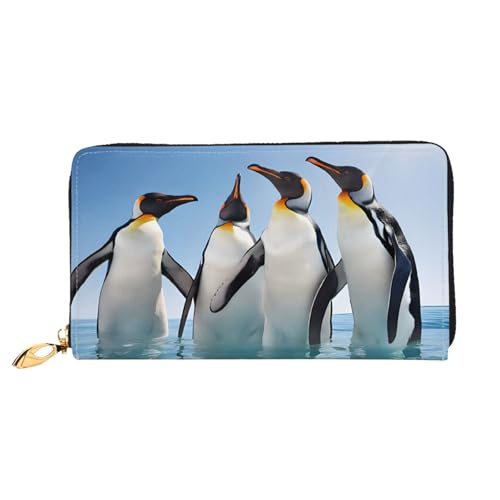 GBCDEDSL Happy Penguin Doppelseitige voll bedruckte Mikrofaser-Leder Damen Leder lange Clutch Geldbörse Leder Geldbörse, Schwarz , Einheitsgröße von GBCDEDSL