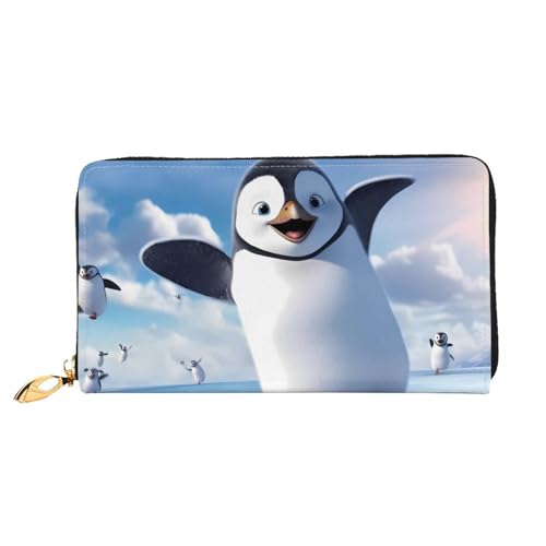 GBCDEDSL Happy Penguin Doppelseitige voll bedruckte Mikrofaser-Leder Damen Leder lange Clutch Geldbörse Leder Geldbörse, Schwarz , Einheitsgröße von GBCDEDSL