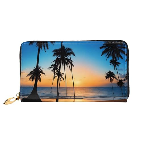 GBCDEDSL Hawaii Beach Doppelseitig Voll Bedrucktes Mikrofaser-Leder Damen Leder Lange Clutch Geldbörse Leder Geldbörse, Schwarz , Einheitsgröße von GBCDEDSL