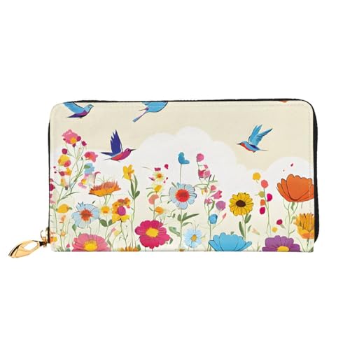 GBCDEDSL Hen Flying Butterflies Among Flowers Double Sided Fully Printed Microfiber Leather Women's Leather Long Clutch Wallet Leather Wallet, Schwarz , Einheitsgröße von GBCDEDSL